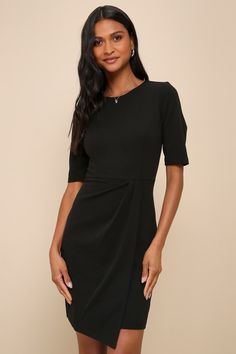 Short Sleeve Bodycon Dress For Evening, Solid Color Short Sleeve Bodycon Evening Dress, Solid Color Half Sleeve Formal Dress, Half Sleeve Midi Dress For Formal Occasions, Elegant Solid Color Half Sleeve Midi Dress, Short Sleeve Bodycon Dress For Work, Solid Short Sleeve Bodycon Dress For Formal Occasions, Fitted Short Sleeve Formal Dress, Formal Fitted Short Sleeve Dress