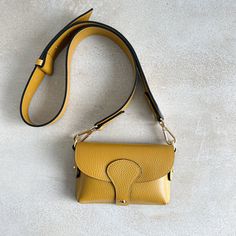 Arabella Leather Mini Crossbody Bag - OLIVIA AND GRAY LTD Yellow Flap Bag With Detachable Strap For Daily Use, Yellow Crossbody Flap Bag With Detachable Strap, Yellow Crossbody Flap Bag With Adjustable Strap, Daily Use Crossbody Belt Bag With Detachable Strap, Yellow Flap Bag With Adjustable Strap For Everyday Use, Everyday Clutch Bag With Detachable Strap, Blind Emboss, Pretty Bags, Monogrammed Leather