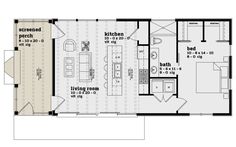 Cabin Plan: 740 Square Feet, 1 Bedroom, 1 Bathroom - 7174-00024 16 X 40 Floor Plans Layout, One Bedroom House Plans, 1 Bedroom House Plans, Retirement House Plans, Cabin Plan, Guest House Plans, Shed House Plans, One Bedroom House, Retirement House