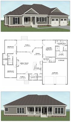 two story house plans with one car garage and an open floor plan for the living room