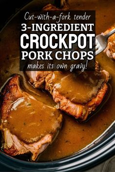 crockpot pork chops with gravy in a slow cooker