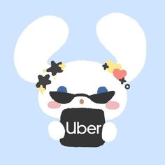 an image of a rabbit with sunglasses on it's head and the word uber in