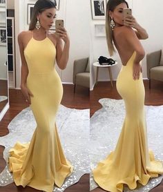 Sexy Backless Prom Dress, Handmade Prom Dress,Prom Dresses,,Evening Dress, Ball Backless Mermaid Prom Dresses, Yellow Formal Dress, Dresses Yellow, Prom Dresses Yellow, Prom Dresses Long Mermaid, Prom Dresses 2018, Mermaid Prom Dress, Floor Length Prom Dresses, Pink Mermaid