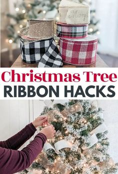 Ribbon On Trees Christmas, Ribbon Hacks, Ribbon On A Christmas Tree, Mesh Christmas Tree, Christmas Tree Decorating Tips, Country Christmas Trees