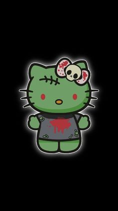 a hello kitty with a skull on it's head and blood all over her body