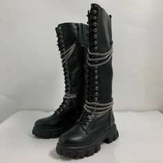 Hot Topic Women’s Black Chains Platform Side Zip Knee-High Boots Size 10 Nwob Size: Womens 10 Condition: New Without Box Hot Topic Shoes, Black Chain, Moto Boots, Hot Topic, Knee High Boots, High Boots, Side Zip, Knee High, Size 10