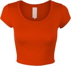 KOGMO Womens Short Sleeve Crop Top Solid Round Neck T Shirt -L-ORANGE at Amazon Women’s Clothing store Red Crop Top Outfit, Round Neck Crop Top, Short Sleeve Crop Top, Red Crop Top, Red Fits, Crop Top Shirts, Short Sleeve Cropped Top, Red Outfit