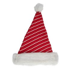 Christmas Santa hat with pom pom. Red and white striped design. Faux fur cuff and ball ontop Outfits For Christmas, Hat With Pom Pom, Red Costume, Winter Wonderland Christmas, Cabin Lodge, Ski Lodge, 2022 Christmas, Materials Fabric, Faux Fur Pom Pom