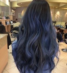 Dark Blue Ombre Hair, Blue And Black Hair, Hair Styels, Colourful Hair, Dyed Hair Inspiration