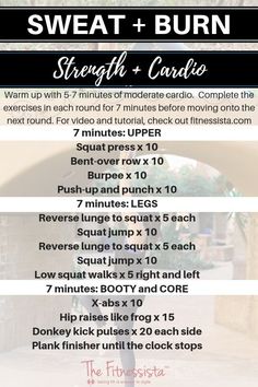 the flyer for sweat and burn strength cardio, which includes instructions on how to use it