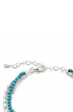 Mini nugget and semiprecious stone beads compose a layered bracelet for a textural pop of color. Exclusive US retailer 6" length; 2" extender Lobster clasp closure Turquoise or green onyx/recycled sterling silver/18k-gold plate Imported Adjustable Multi-strand Polished Beads Bracelets, Turquoise Multi-strand Bracelets With Faceted Beads, Adjustable Double Strand Gemstone Beads Bracelet, Adjustable Double Strand Bracelets With Faceted Beads, Adjustable Double Strand Bracelet With Faceted Beads, Adjustable Double Strand Beaded Bracelet With Faceted Beads, Layered Bracelet, Monica Vinader, Green Onyx