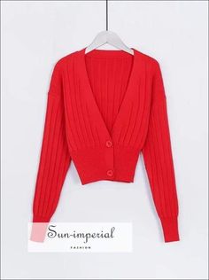 Women Red Deep V Neck Casual Ribbed Knitted Cardigan Sweater with Leathern Sleeve Knitted Cardigan Sweater, Cropped Cardigan Sweater, Sweaters Online, Solid Clothes, Knitted Cardigan, High Fashion Street Style, Cropped Cardigan, Batwing Sleeve, Knit Sweater Cardigan