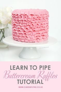 Learn how to pipe buttercream frosting ruffles for your cakes Buttercream Ribbon Cake, Ruffle Frosting Technique, Ruffle Icing Techniques, How To Ruffle Cake Buttercream, Ruffle Buttercream Tutorial, Piped Rosette Cake, Buttercream Ruffles Tutorial, Cake Ruffles Tutorial, Pink Piped Cake