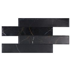 black marble tile with gold veining on the edges and one in the middle, against a white background