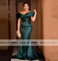 Green Evening Party Dresses Sexy Off Shoulder Ruffled Mermaid Long Robe Femme African Plus Size Evening Party Dresses, Evening Party Dress, Formal Wedding, Formal Gowns, Evening Party, Party Dresses, Off Shoulder, Party Dress, Mermaid