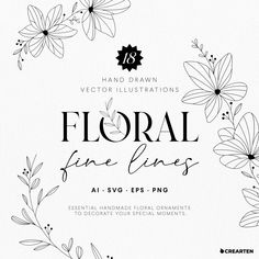 floral line brushes with flowers and leaves