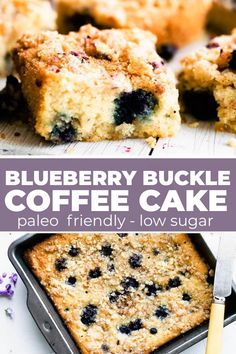 blueberry buckle coffee cake in a baking pan