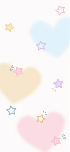 two hearts and three stars are flying in the sky with pastel colors on them