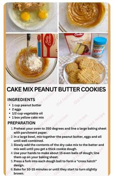 instructions for making cake mix peanut butter cookies