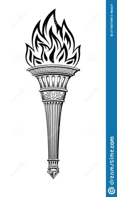 a torch with flames in the center on a white background stock photo - image 3497