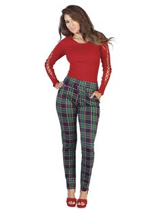 Importado Material Tela Stretch Corte Skinny Corte a la Cintura Tallas Regulares High Waist Stretch Plaid Bottoms, Fitted Plaid Bottoms, Plaid Stretch Trousers, Stretch Plaid Trousers, Stretch Fabric, Pajama Pants, Pajamas, Trousers, Pants