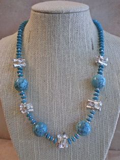 Necklace  Sky Sparkle by DebLuvs on Etsy, $38.00 Light Blue Single Strand Jewelry For Jewelry Making, Light Blue Polished Beads Necklace For Gift, Blue Spiritual Necklaces With Large Beads, Spiritual Blue Necklaces With Large Beads, Light Blue Necklaces With Large Round Beads, Light Blue Necklace With Large Round Beads, Light Blue Single Strand Necklace With Round Beads, Blue Spiritual Necklace With Spacer Beads, Blue Turquoise Necklace With Spacer Beads As Gift