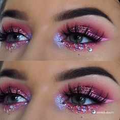 Glitter Face Makeup, Carnaval Make-up, Holiday Eye Makeup, Muertos Makeup, Pink Glitter Makeup, Hippie Makeup, Thanksgiving Makeup, Fox Makeup, Devil Makeup