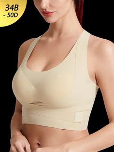 Beige Stretch Sports Bra With Built-in Bra, Beige Sports Bra With Built-in Bra, Supportive Seamless Beige Shapewear, Sports Shaping Shapewear With Built-in Bra, Seamless Stretch Shapewear With Wide Straps, Seamless Shapewear With Stretch And Wide Straps, Supportive Solid Shapewear For Sports, Beige Full Coverage Stretch Sports Bra, Sporty Seamless Shapewear For Sports