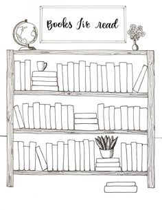 a black and white drawing of a bookshelf filled with books that reads books i've read