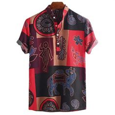 Portrait of a picture displaying Hawaiian Graffiti Short Sleeve Harajuku Shirt product. Indian Men, Floral Hawaiian Shirt, Creative Shirts, African Shirts, Shirt Detail, Suzhou, Cotton Shirts, Clothes Ideas, Red Shirt