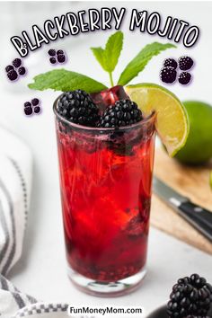 blackberry mojito cocktail with lime and blackberries