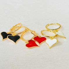 New arrival alert🚨The Enamel Collection! "ENAMEL HEART HOOPS" | Free Shipping US | Free Shipping in Canada on all orders $75+ | Jeweled Earrings, Yellow Fashion, Heart Earrings, Yellow Black, Yellow Color, Everyday Look, Gold Vermeil, Yellow White, Fall In Love