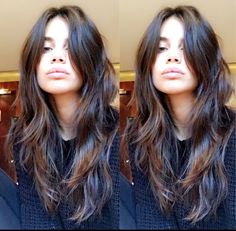 Butterfly Haircut Long Hair Unstyled, Long Shag Haircut Brunettes, Stylish Long Haircut, Brunette Hair Color Fair Skin, Shaggy With Bangs Mid Length, Long Layers Shag Haircut, Haircut Ideas For Long Hair Layers Brunettes, 90s Womens Haircuts, Long Kitty Cut