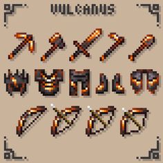 pixel art with different types of tools and shapes on it's sides, including the letters