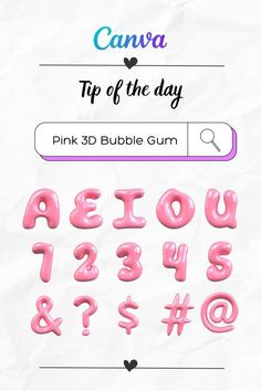 the pink bubble gum font and numbers are displayed on a piece of paper with an advert