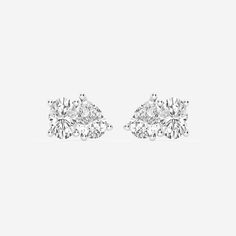 1 1/2 ctw Oval and Pear Lab Grown Diamond Two Stone Stud Earrings 14K White Gold, FG, VS2 Earrings Platinum, Stone Stud Earrings, Stone Studs, Lab Grown, Lab Grown Diamonds, Pear, Platinum, Lab, Fine Jewelry