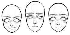 three different stages of drawing the face