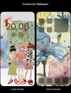 two cell phones showing the same wallpaper as well as an image of flowers and butterflies