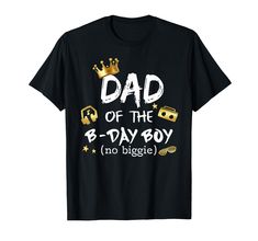 a black shirt with the words dad of the 6 - day boy and a crown on it