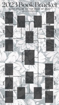 the 2012 book bracketer is shown in black and white, with flowers on it