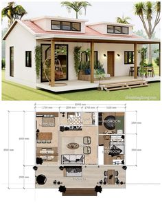 two story house plans with porches and living areas in the front, side and back