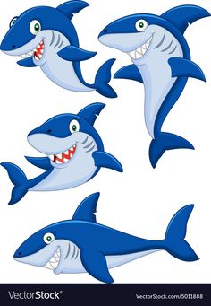 cartoon shark with different facial expressions