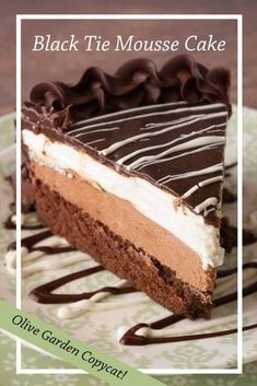 a slice of black tie mousse cake on a plate