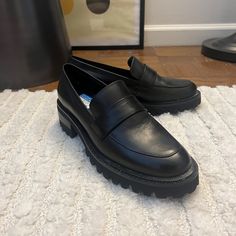 Aerosoles Ronnie Lug Sole Black Leather Loafer Size 7.5 Never Been Worn, Original Price $120 Target Platform Loafers, Platform Loafers Nordstrom, Cheap Black Slip-on Loafers, Aerosoles Shoes, Black Leather Loafers, Lug Sole, Leather Loafers, Flat Shoes Women, Loafer Flats