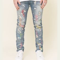 New New New Embellish Milo Standard Denim Skinny Distressed Blue Pastel Casual Multicolor Denim Jeans, Spring Multicolor Denim Jeans, Multicolor Distressed Cotton Jeans, Multicolor Distressed Jeans For Spring, Distressed Multicolor Bottoms For Spring, Multicolor Distressed Denim Jeans, Multicolor Denim Jeans For Streetwear, Fitted Multicolor Denim Bottoms, Multicolor Distressed Bottoms For Spring