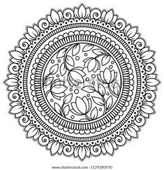 a black and white circular design with leaves in the center, on a white background