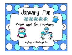 a poster with penguins and snowflakes on it for january fun print and go centers