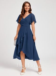 Chiffon Cocktail Dress, Ruffles, Cocktail Dress, Chiffon, V Neck, Clothes