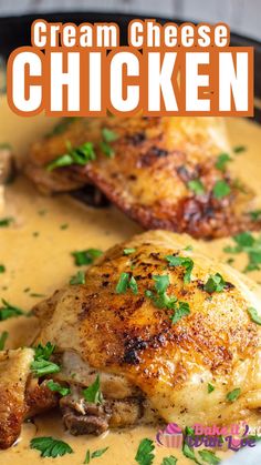 Cream Cheese Chicken Seasoned Chicken Thighs, Crockpot Chicken Thighs, Cream Cheese Sauce, Pan Sauce, Easy Dinner Recipes Crockpot, Southern Recipes Soul Food, Skillet Pan, Seasoned Chicken, Chicken Thigh Recipes Crockpot