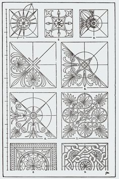 the design for an ornamental pattern with geometric shapes and lines, vintage line drawing or engraving illustration